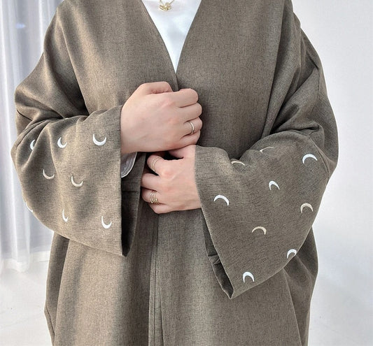 DAFNÍ Brown Moon-Sleeve Open Abaya