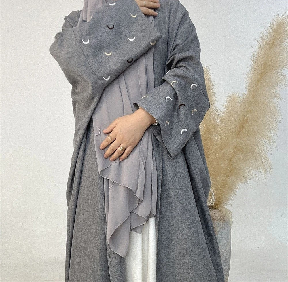 DAFNÍ Grey Moon-Sleeve Open Abaya