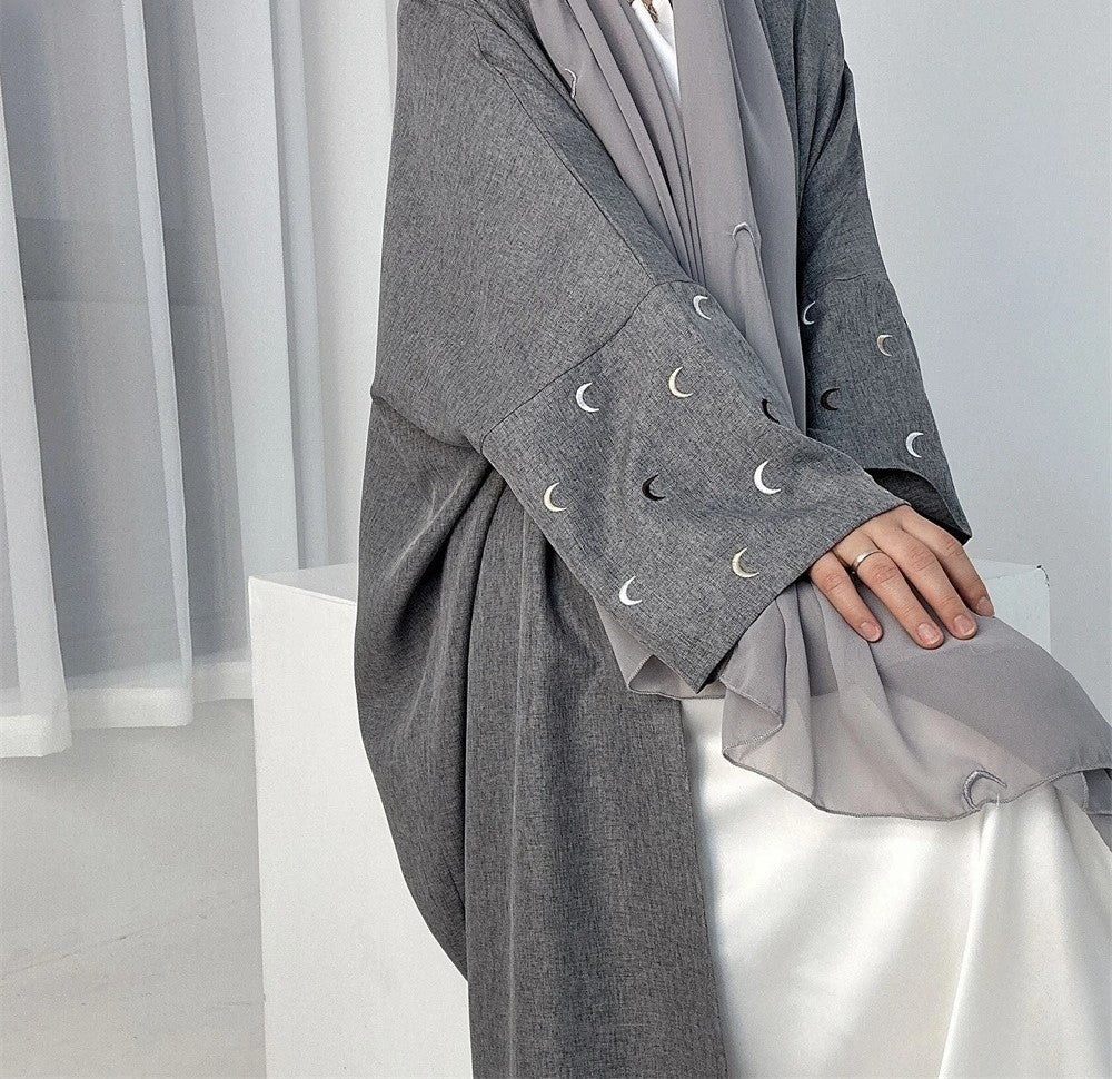 DAFNÍ Grey Moon-Sleeve Open Abaya