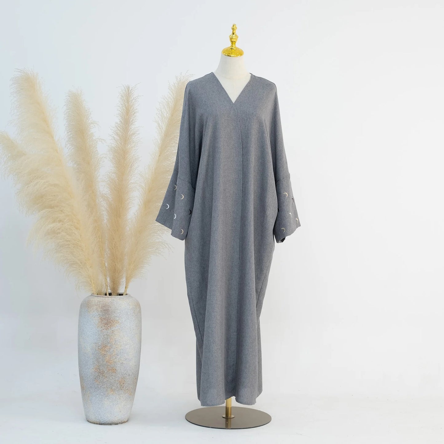 DAFNÍ Grey Moon-Sleeve Open Abaya